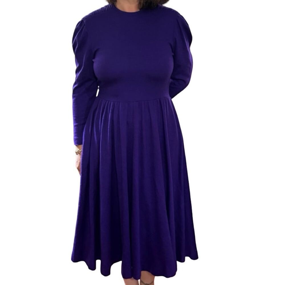 Vintage 80s 90s Expo Purple Pleated Midi Dress Shoulder Pads Size 12 Whimsy Goth - Picture 5 of 6